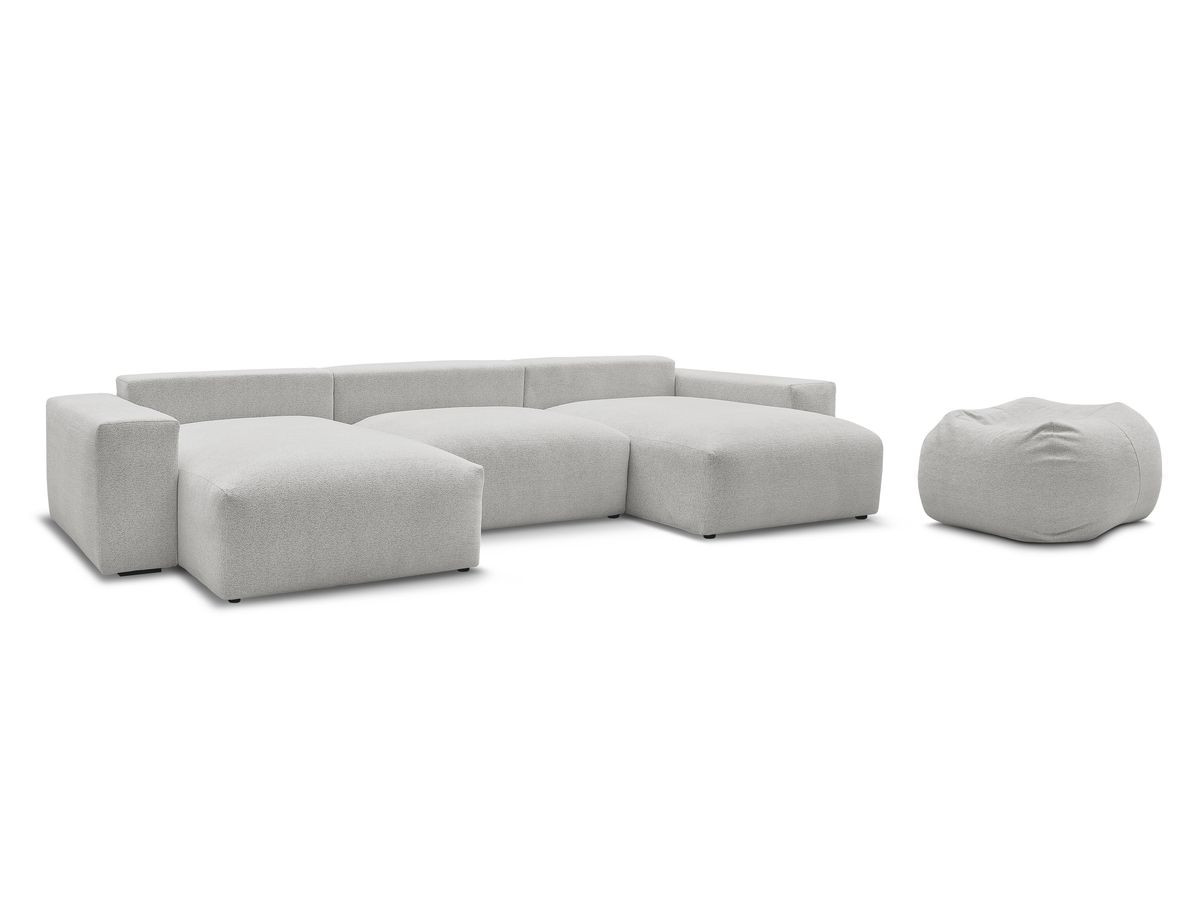 Bobochic Voltaire Wohnlandschaft mit Pouf 420 × 174 cm Melange-Stoff Hellgrau