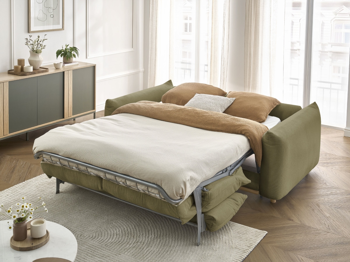 Bobochic Ernest Schlafsofa 3-Sitzer, Liegefläche 190 × 140 / 160 cm Stoff Grün, Liegefläche 140 × 190 cm