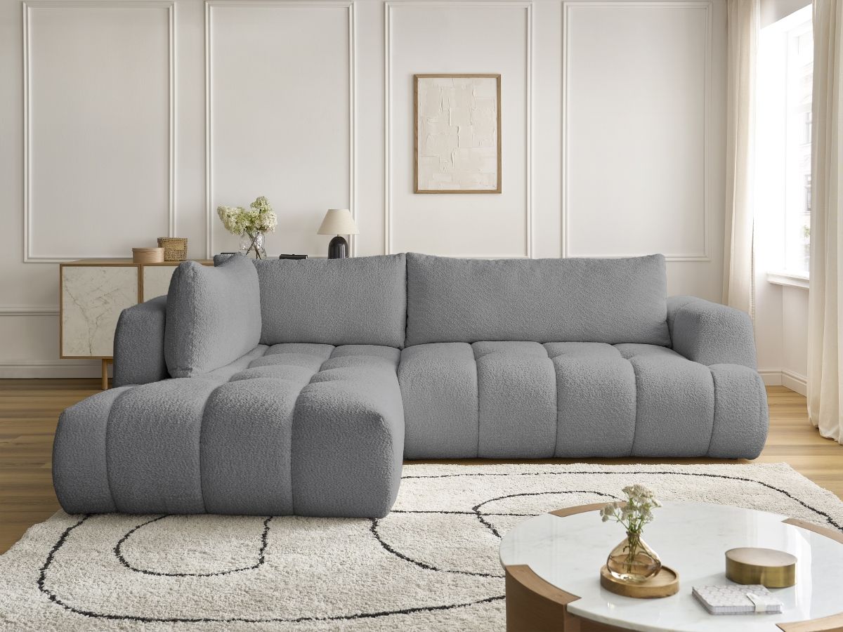 Bobochic Fuji Ecksofa mit Schlaffunktion und Bettkasten 282 × 204 cm Bouclé-Stoff Dunkelgrau Ecke links