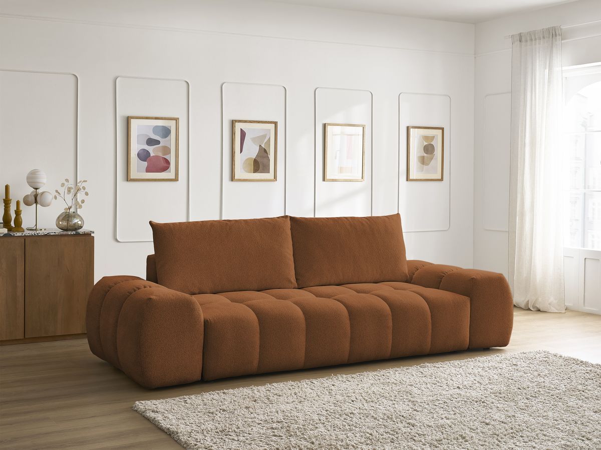 Bobochic Everest Sofa 3-Sitzer, 2 Kissen Melange-Stoff Orange