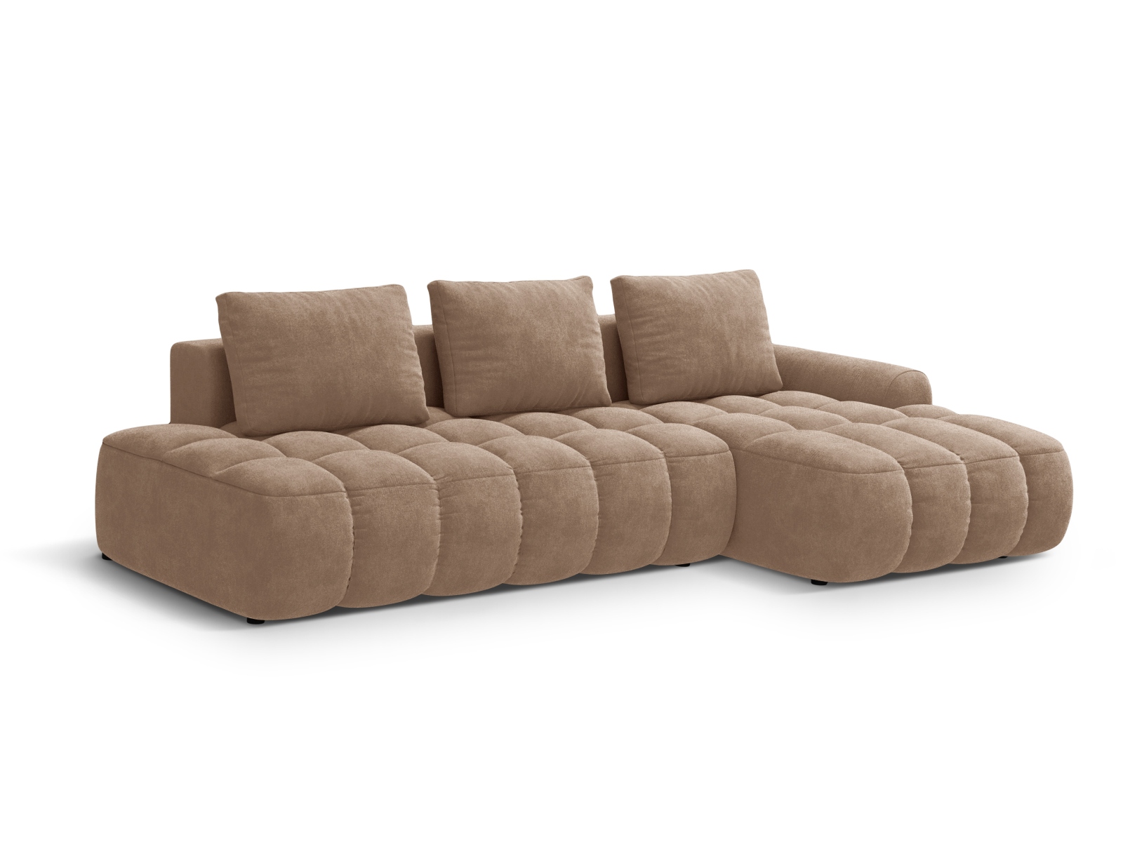 Cosmopolitan Design Ecksofa Linz 3-Sitzer offen mit Schlaffunktion Samt Vogue Dunkelbeige Rechts