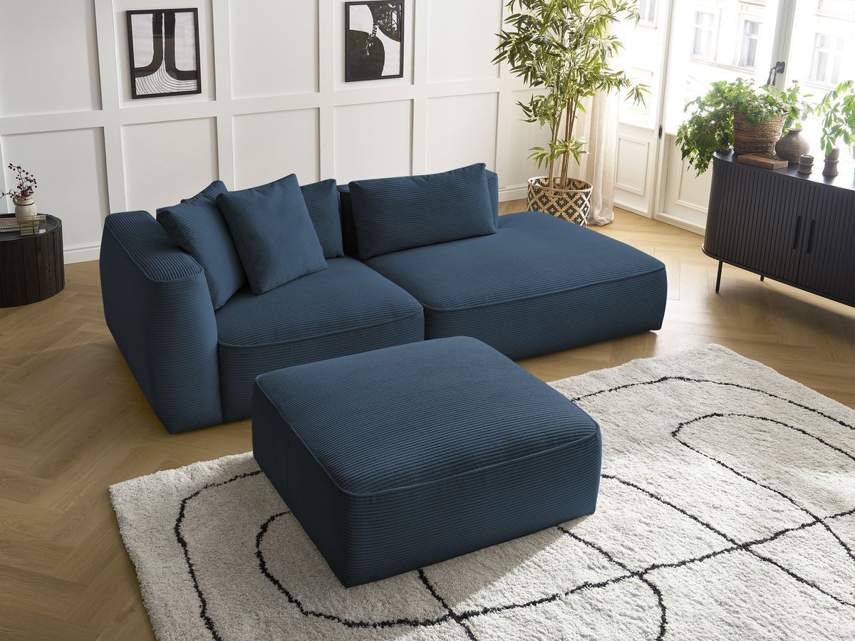 Bobochic Leopold Sofa 4-Sitzer mit Pouf Cordsamt Dunkelblau Armlehne links