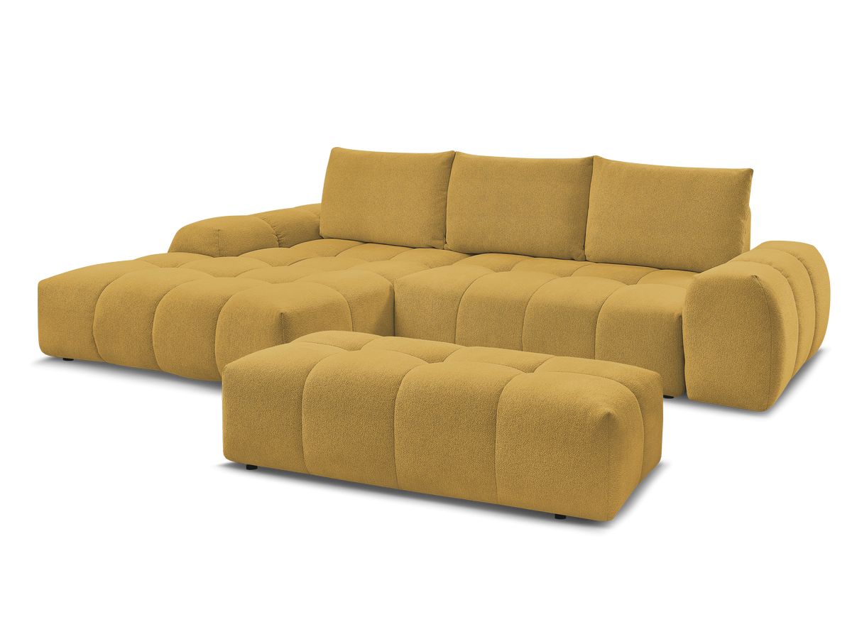 Bobochic Everest Ecksofa mit Schlaffunktion und Bettkasten und Pouf 318 × 180 cm, 3 Kissen Melange-Stoff Gelb Ecke links