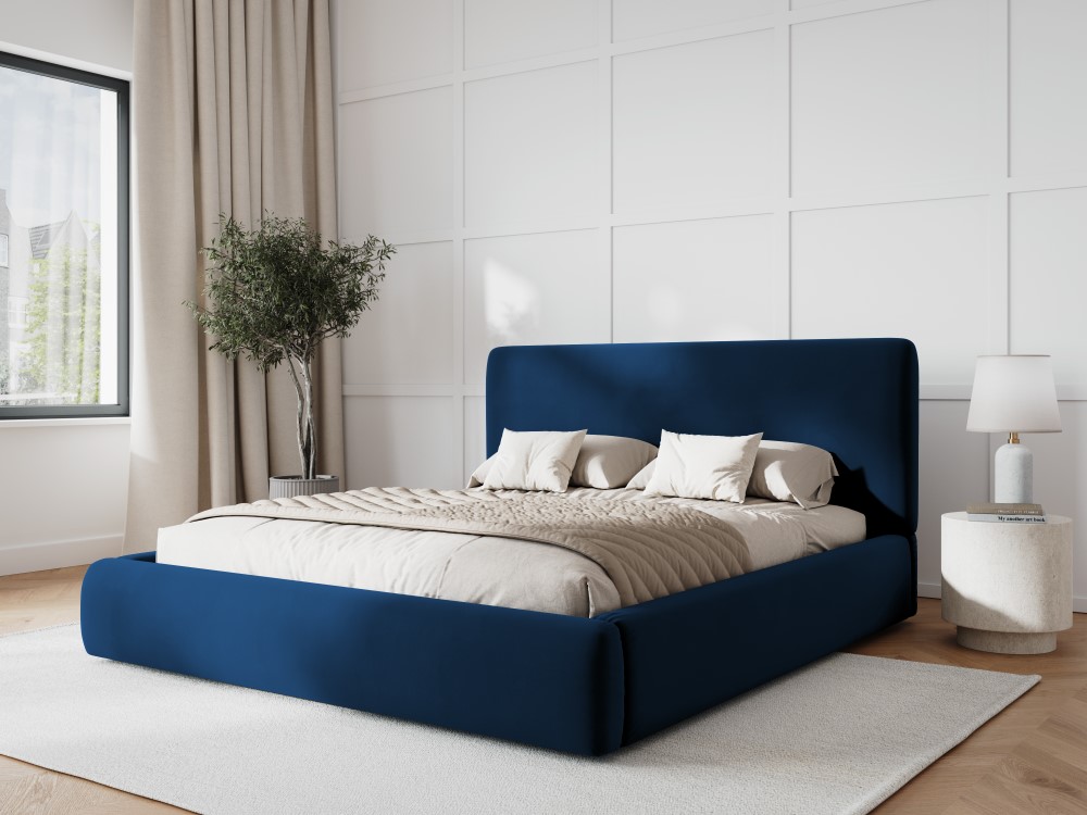 Cosmopolitan Design Stauraumbett mit Kopfteil Colonel 140x200 Samt Riviera Dunkelblau