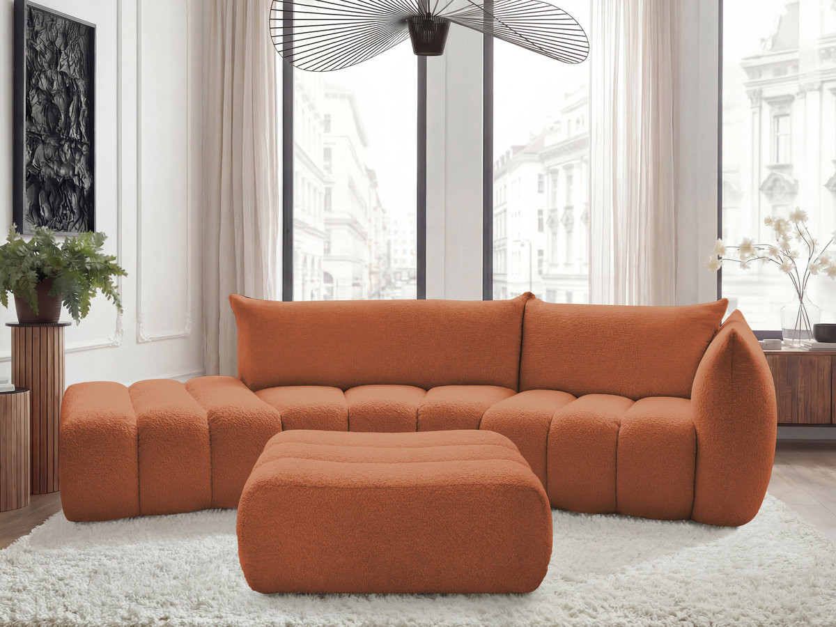 Bobochic Azra Ecksofa mit Pouf 325 × 112 cm Bouclé-Stoff Orange Ecke rechts