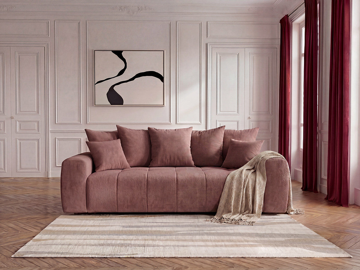 Bobochic Roxelane Schlafsofa 3-Sitzer mit Bettkasten Melange-Stoff Rot