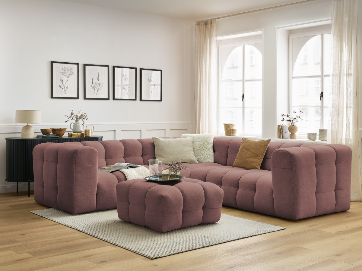Bobochic Cloud Ecksofa mit Pouf 268 × 110 cm Stoff Rosa