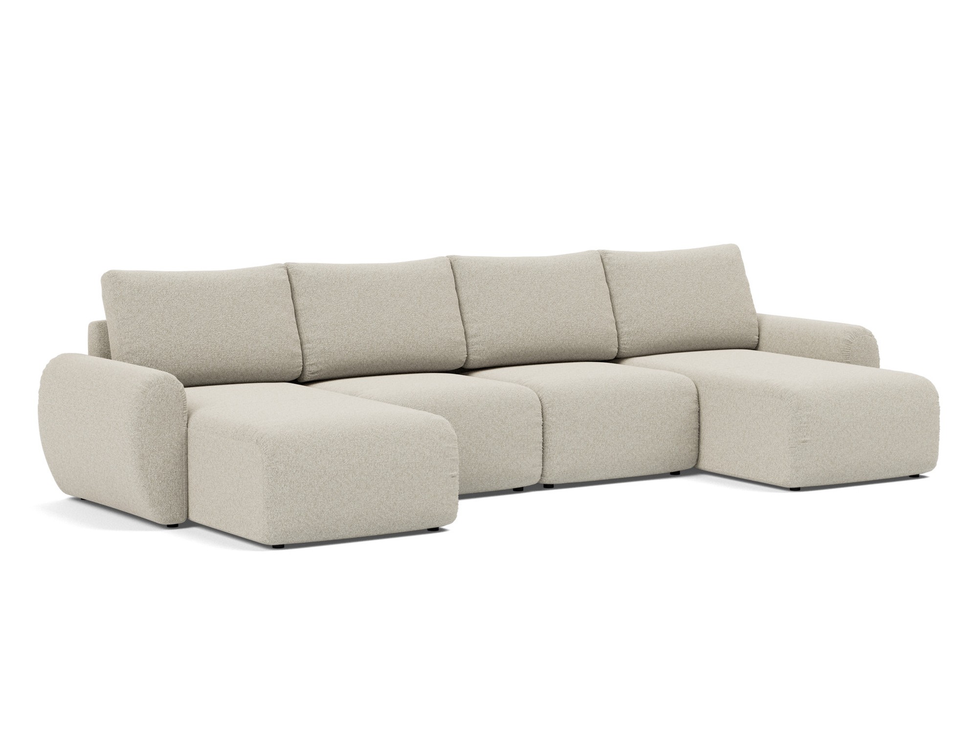 Schlafsofa Norum U-Form mit Curve-Armlehnen Boucle Skandi 539-Beige