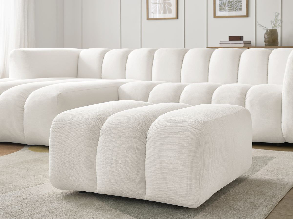 Bobochic Talia Ecksofa mit Pouf Melange-Stoff Weiß Ecke links