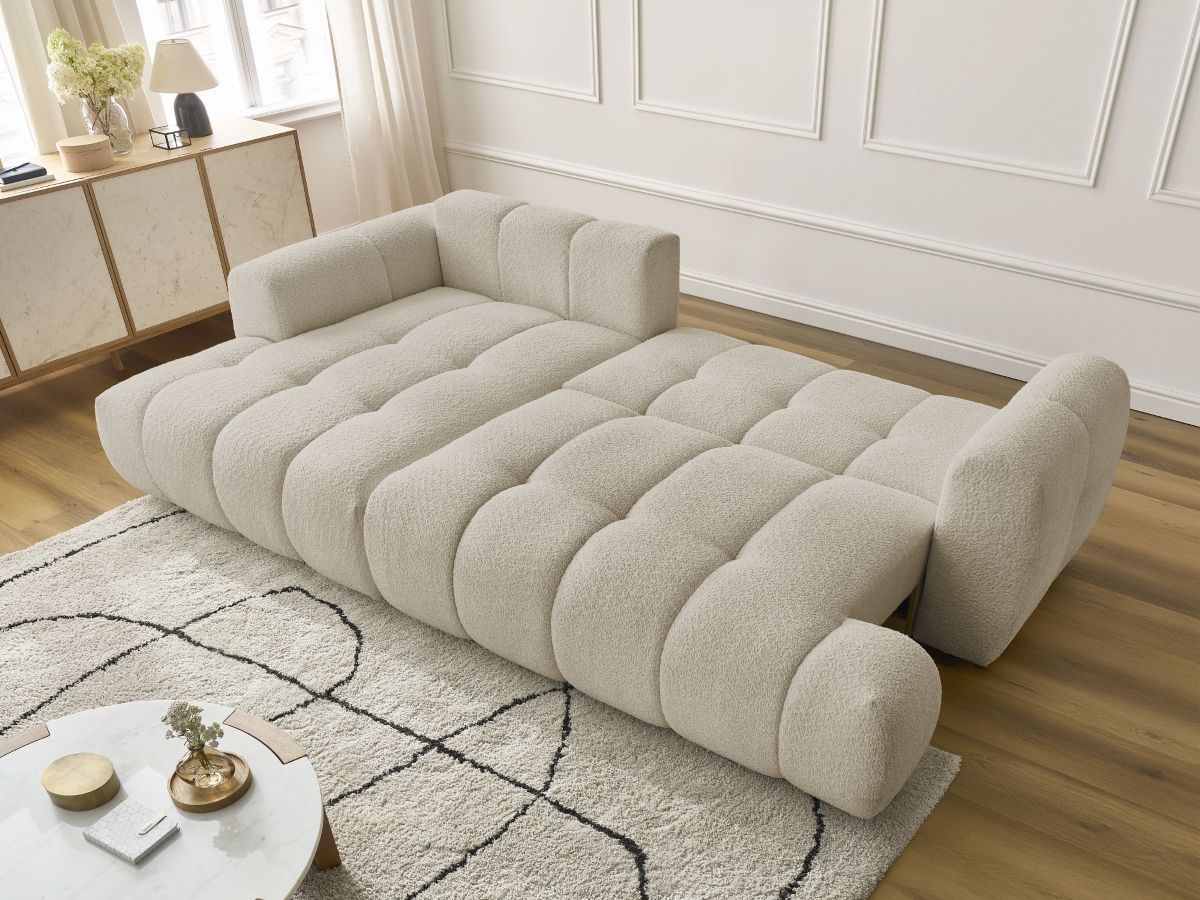 Bobochic Fuji Ecksofa mit Schlaffunktion und Bettkasten 292 × 160 cm Bouclé-Stoff Beige Ecke links