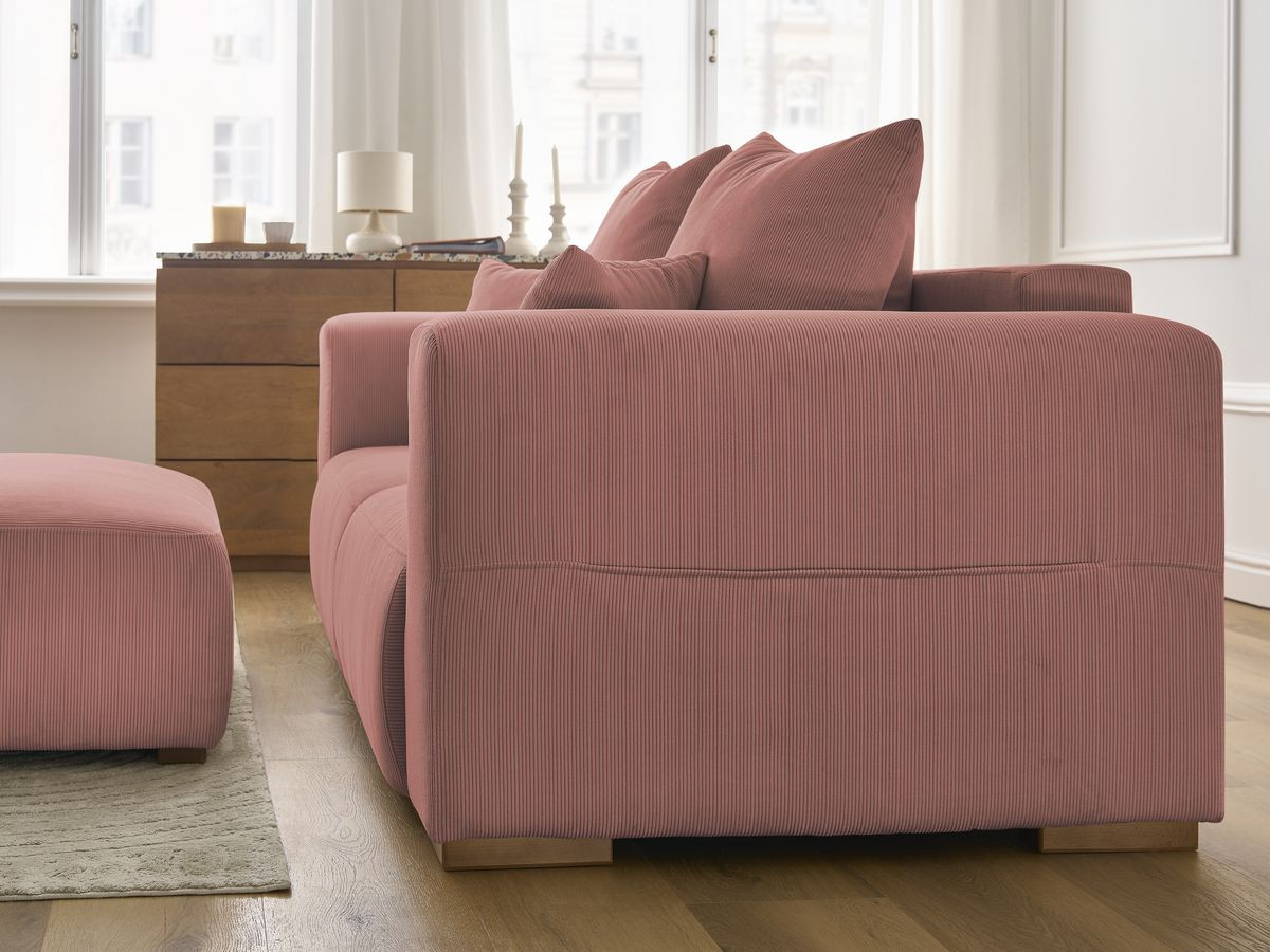 Bobochic Sidonie Sofa 3-Sitzer mit Pouf Cordsamt Rosa