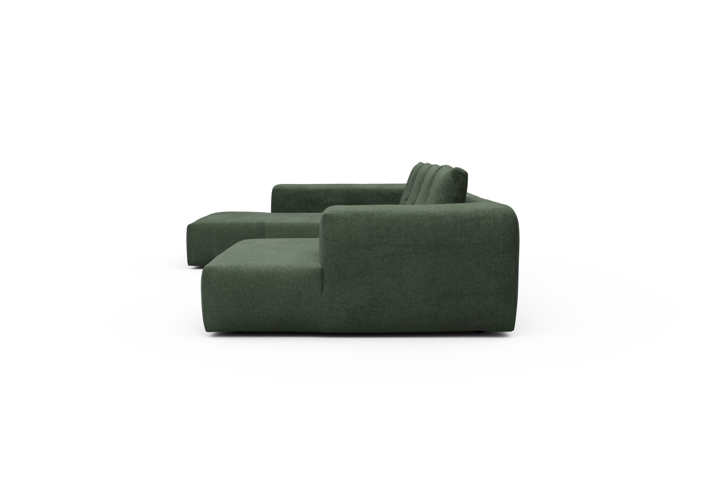 Wohnlandschaft Fred Relax-Ecke links mit 2-Sitzer und Chaiselongue rechts Strukturierter Stoff Casone 498-Forest-Green