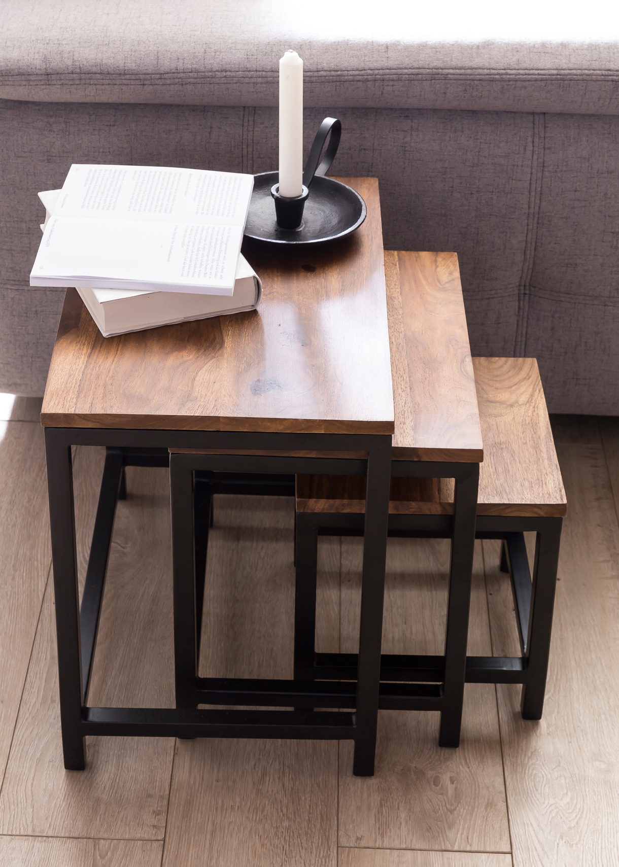 Satztisch 3er-Set Alden Sheesham Massivholz 45 × 30 × 45 cm