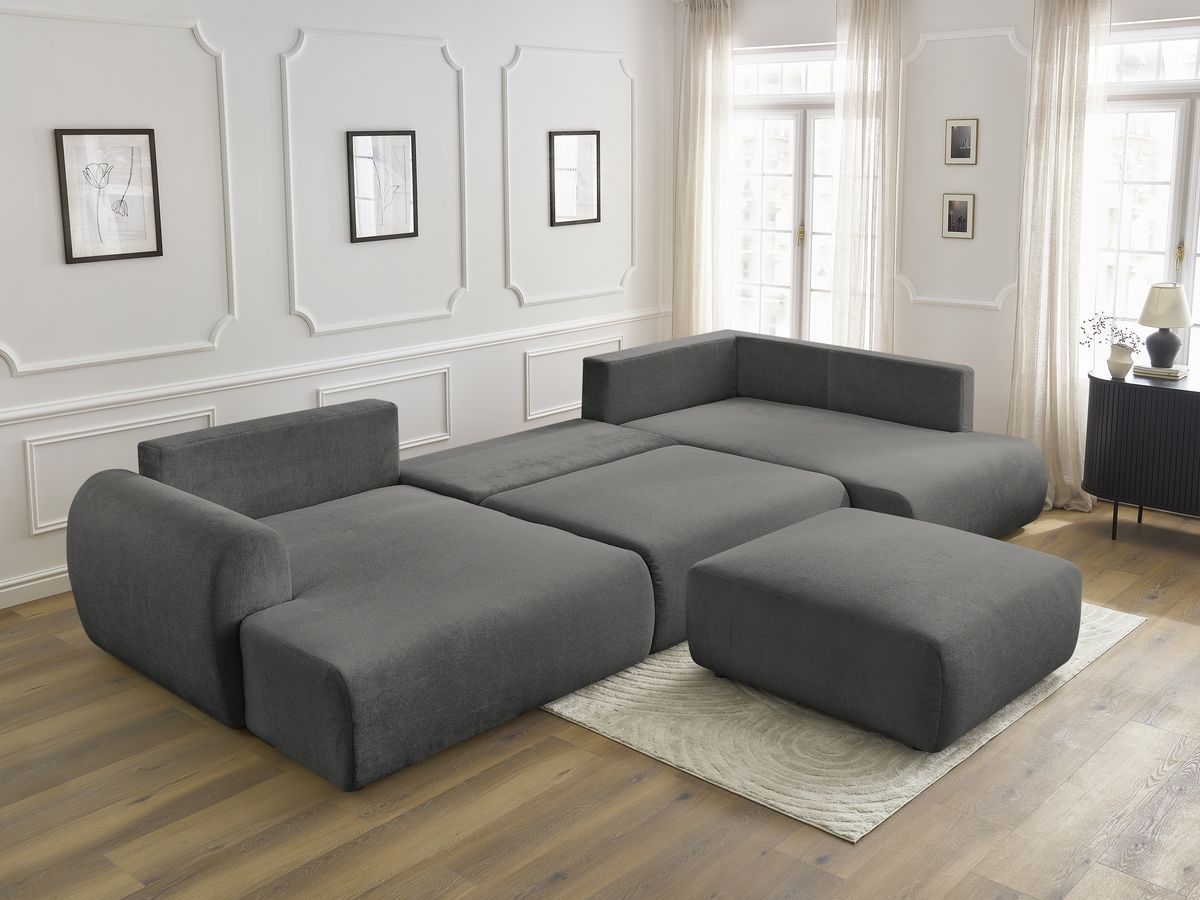 Bobochic Lucien Wohnlandschaft mit Pouf Stoff Dunkelgrau Ecke links