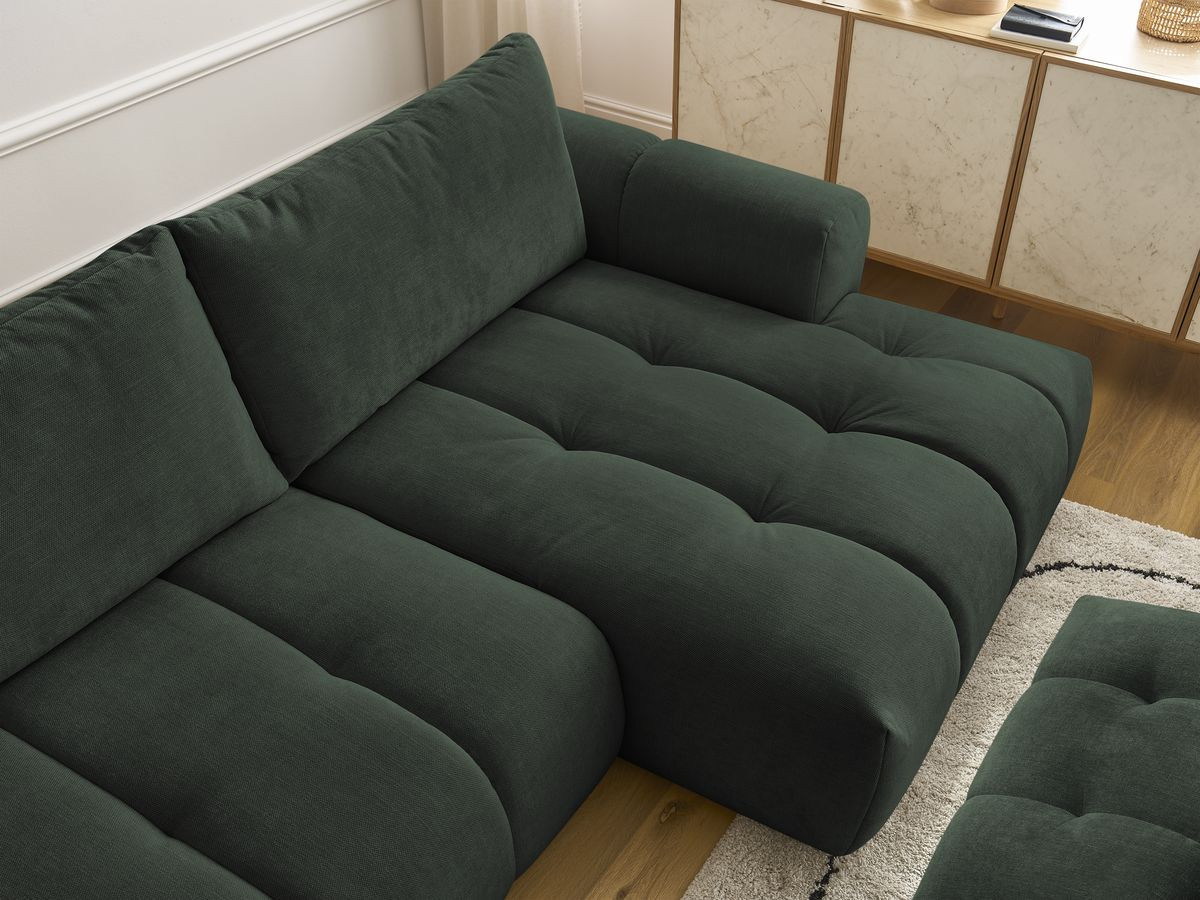 Bobochic Fuji Ecksofa mit Schlaffunktion und Bettkasten und Pouf 292 × 160 cm Stoff Grün Ecke rechts