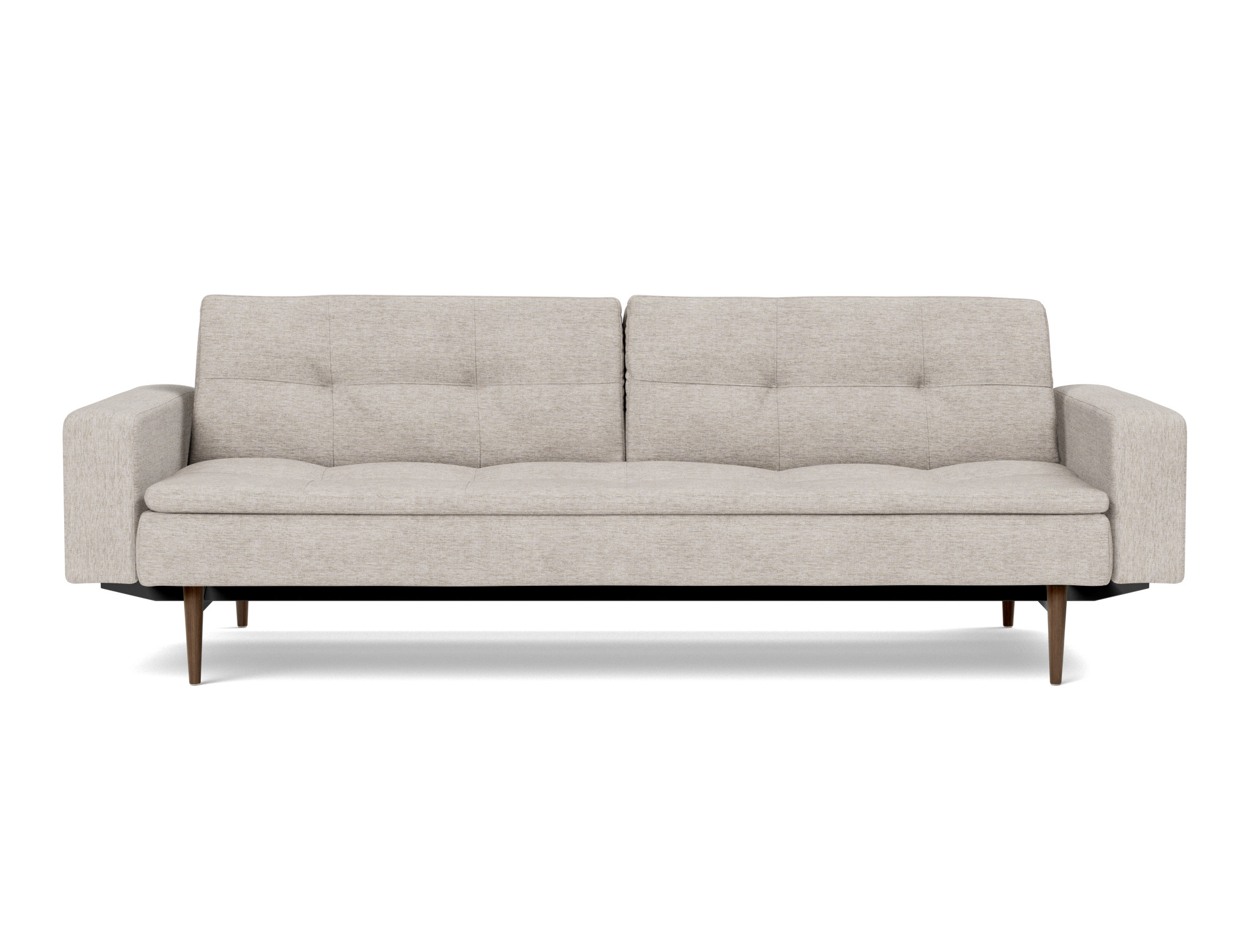 Schlafsofa Dublexo mit Armlehnen Chenille Yuveno 471-Sand Beine Styletto Eiche dunkel