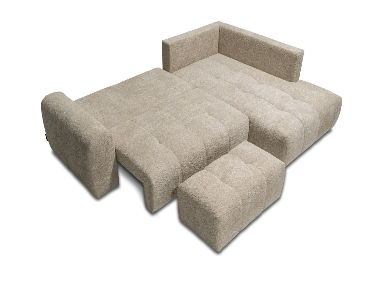 Bobochic Roxelane Ecksofa mit Schlaffunktion und Bettkasten und Pouf Bouclé-Stoff Beige Ecke rechts