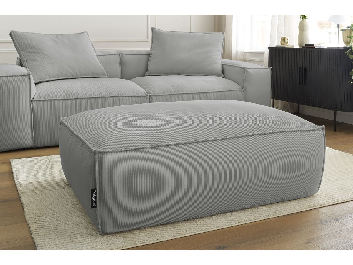 Bobochic Boheme Sofa 4-Sitzer mit Pouf Cordsamt Hellgrau