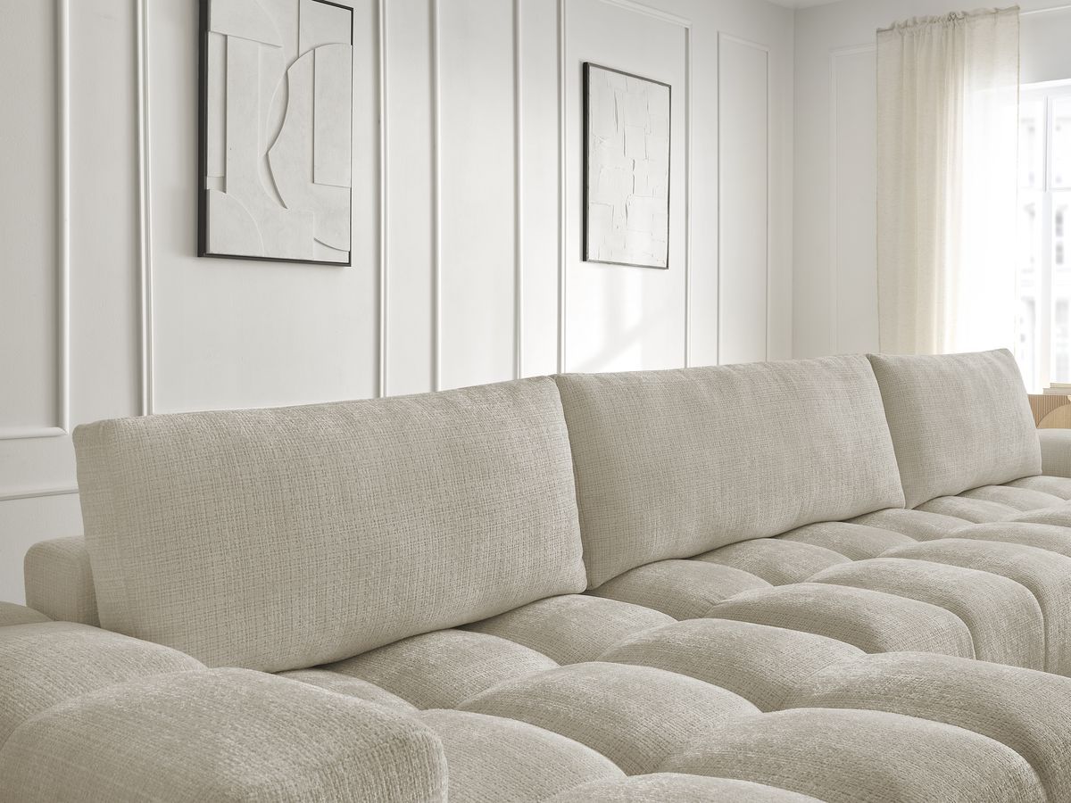 Bobochic Anakin Wohnlandschaft mit Pouf, 3 Kissen Strukturstoff Beige