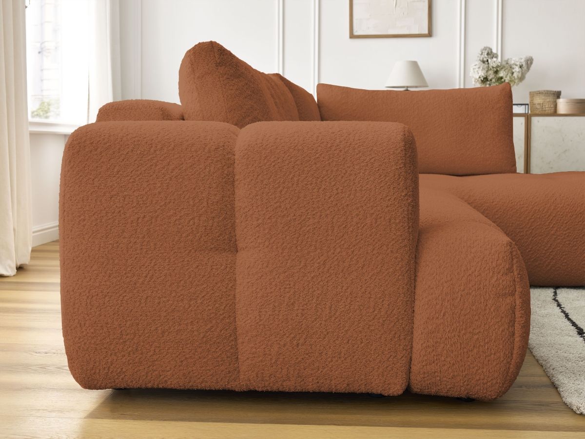Bobochic Fuji Ecksofa mit Schlaffunktion und Bettkasten 282 × 204 cm Bouclé-Stoff Orange Ecke rechts
