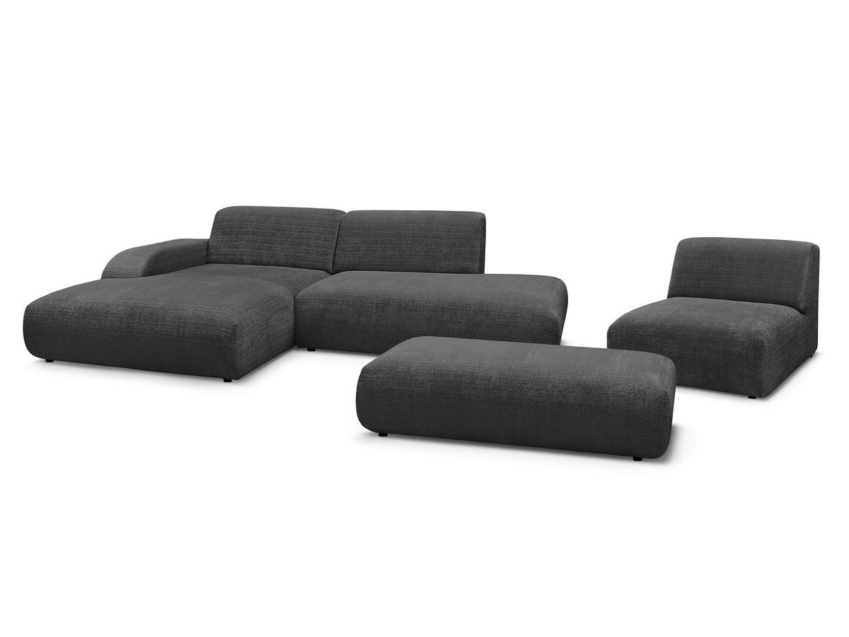 Bobochic Sirius Ecksofa mit Pouf 405 × 170 cm Strukturstoff Schwarz Ecke links