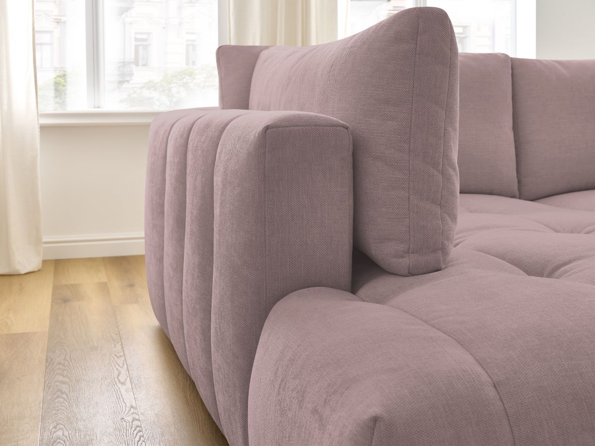 Bobochic Fuji Ecksofa mit Schlaffunktion und Bettkasten und Pouf 282 × 204 cm Stoff Rosa Ecke links