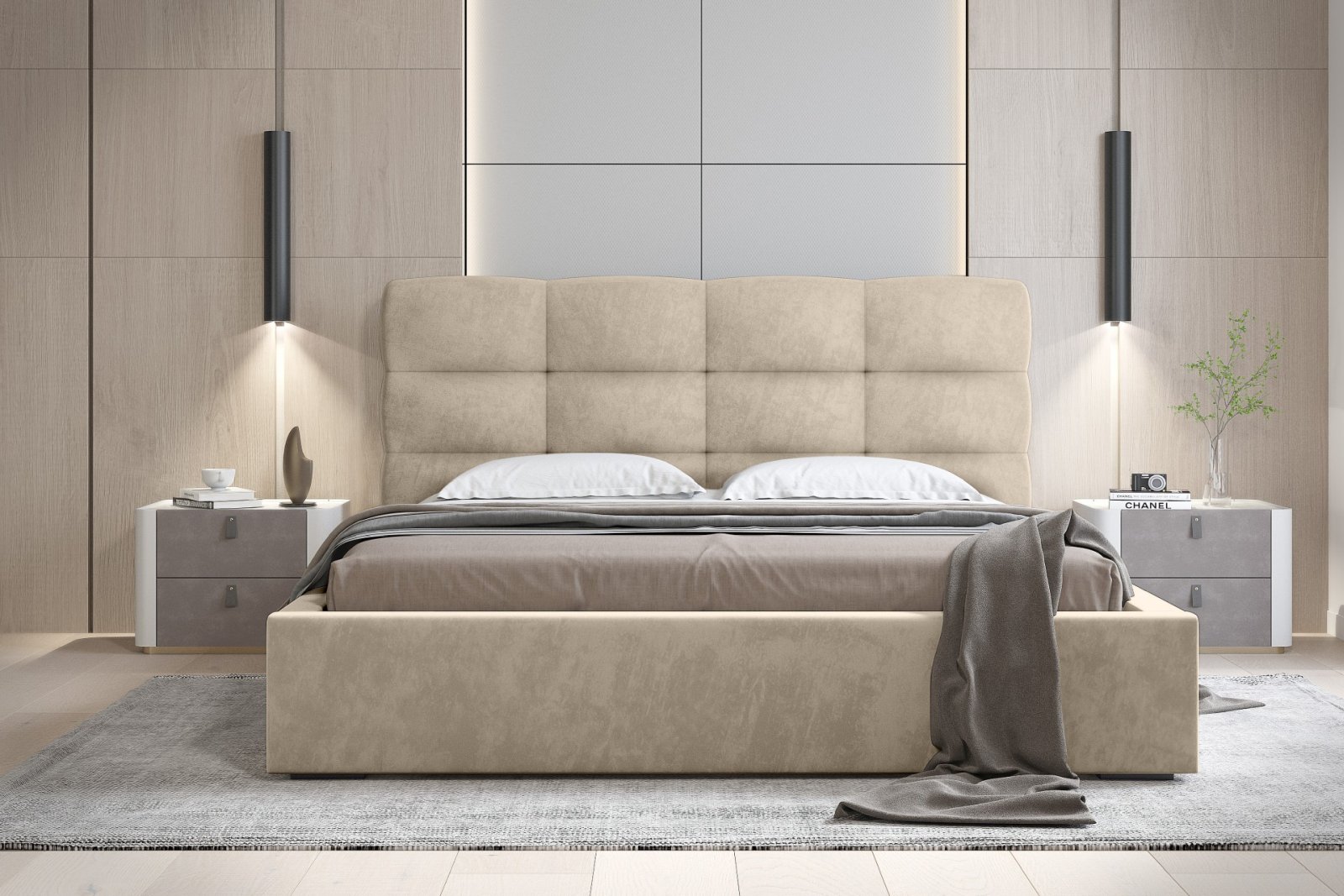 Polsterbett Navo Samtstoff 180x200 mit Holzrahmen Macau Truffle