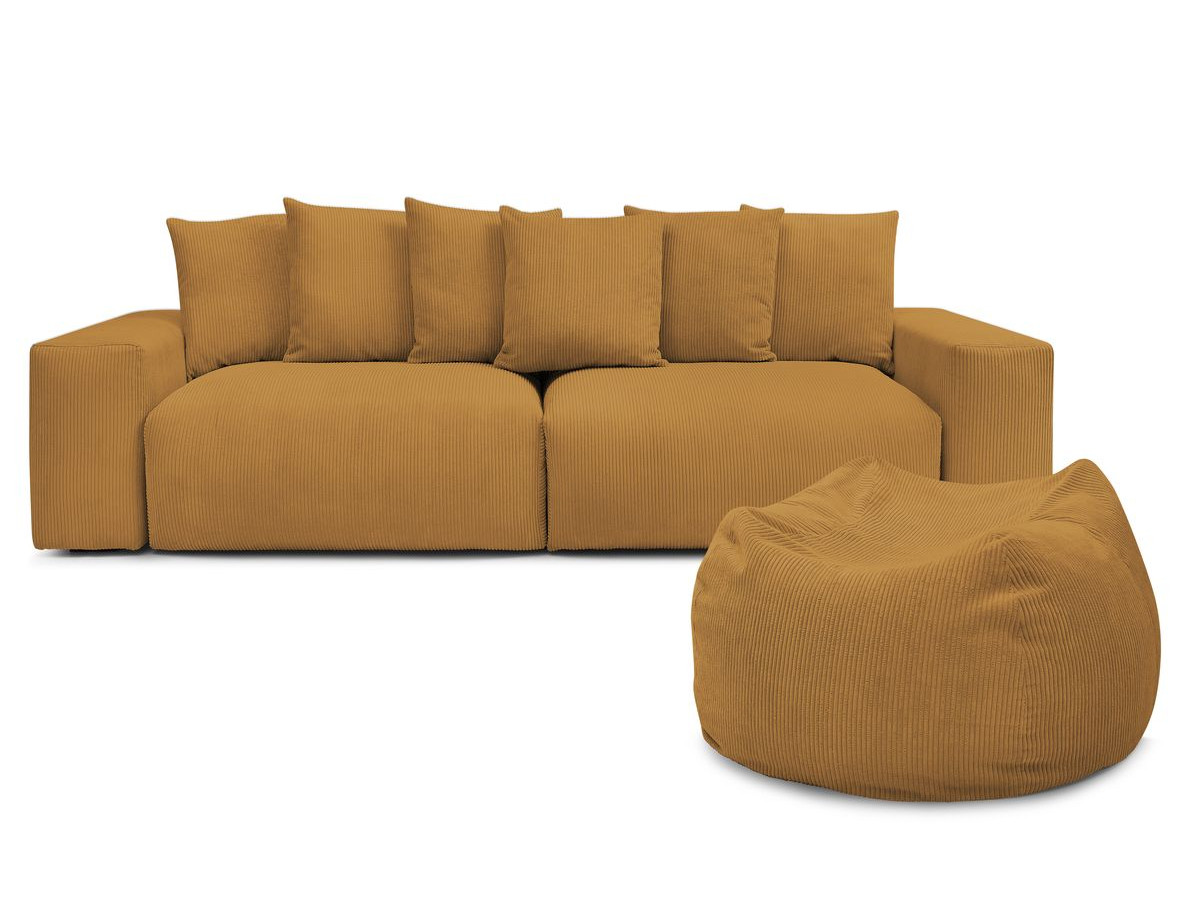 Bobochic Voltaire Sofa 5-Sitzer mit Pouf Cordsamt Gelb