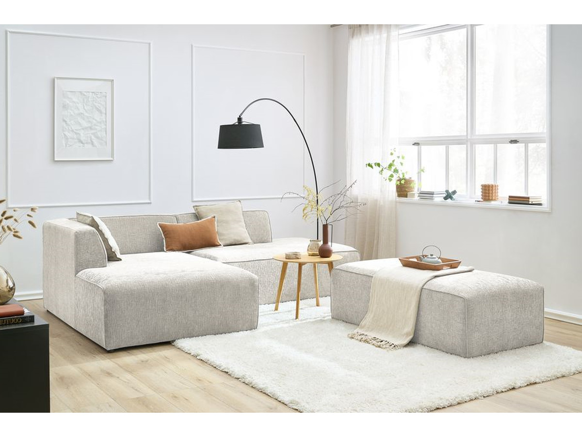 Bobochic Megeve Ecksofa mit Schlaffunktion und Pouf Strukturstoff Beige Ecke links
