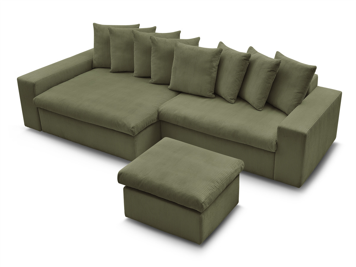 Bobochic Enore Ecksofa mit Pouf Cordsamt Hellgrün Ecke links