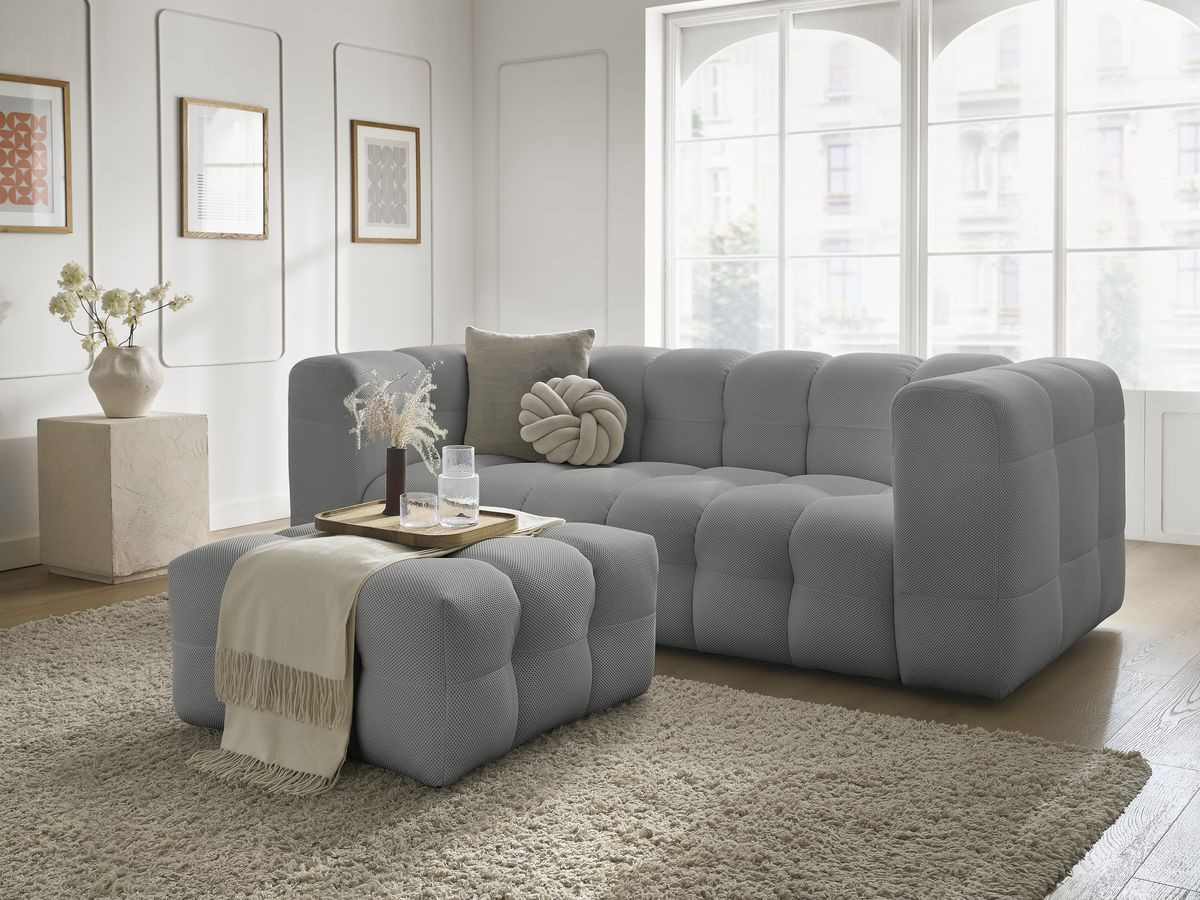 Bobochic Cloud Sofa 4-Sitzer mit Pouf Mesh-Stoff Hellgrau