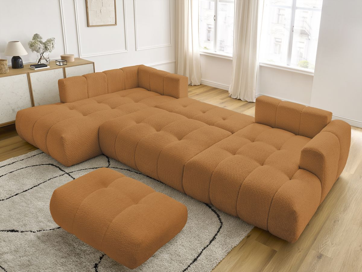 Bobochic Fuji Wohnlandschaft mit Pouf Bouclé-Stoff Gelb Ecke rechts
