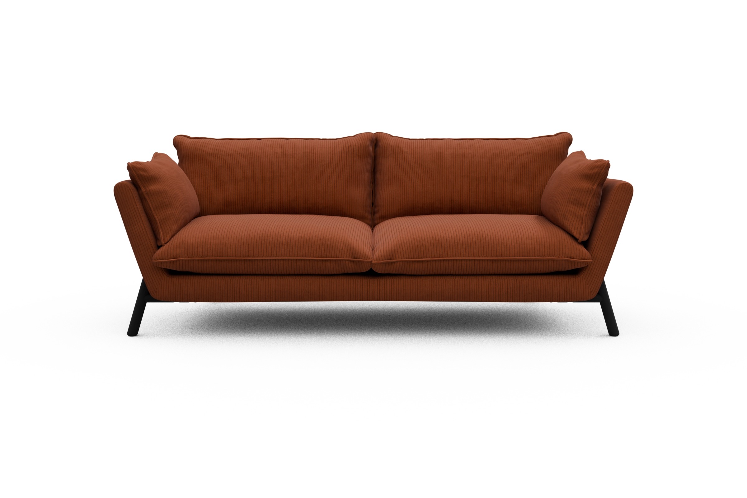 Skandi Home Sofa Emil PREMIUM 3-Sitzer Beinfarbe Eiche Schwarz Corduroy-Burnt-Orange moebelfaktor