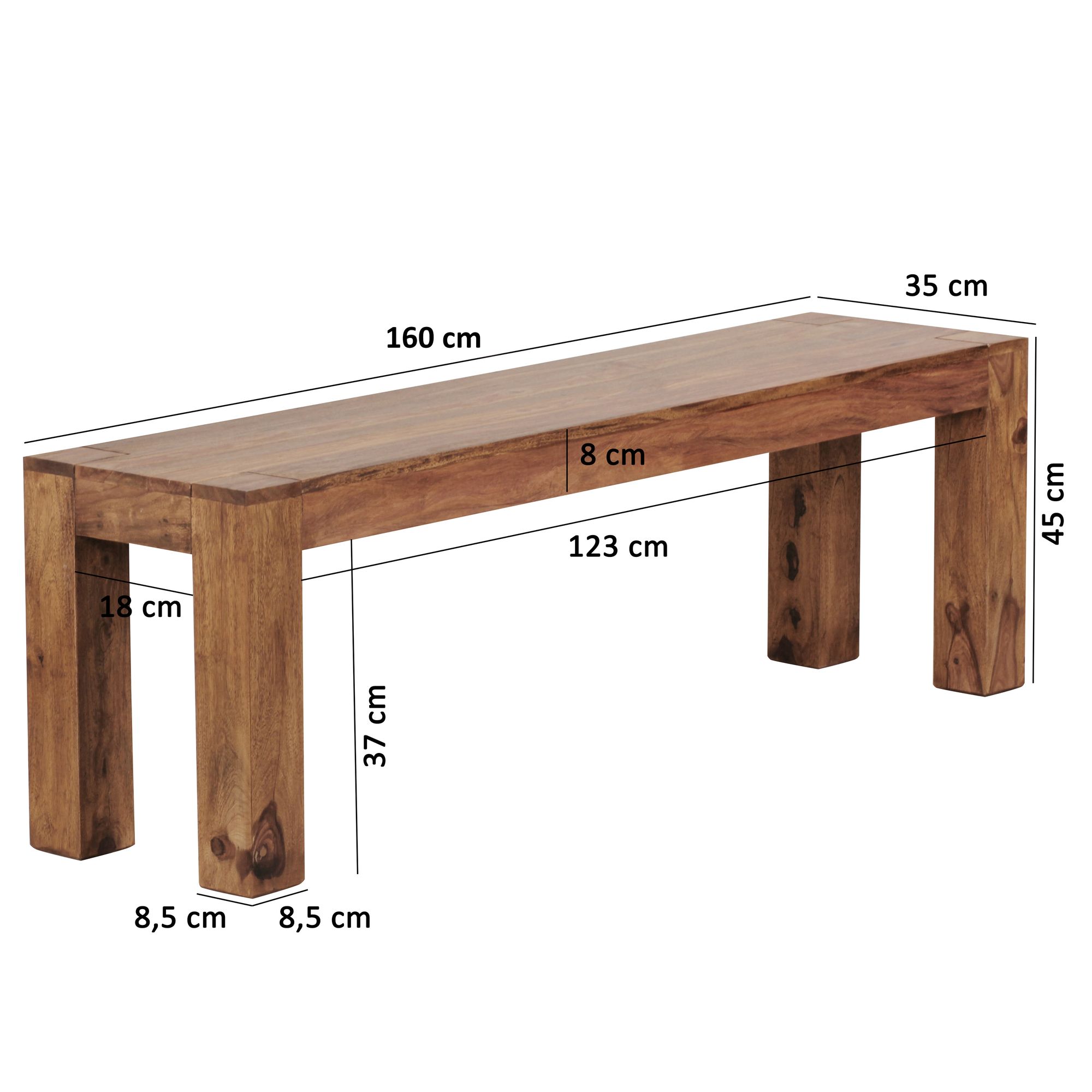 Sitzbank Aalvik Sheesham Massivholz 160 × 35 × 45 cm