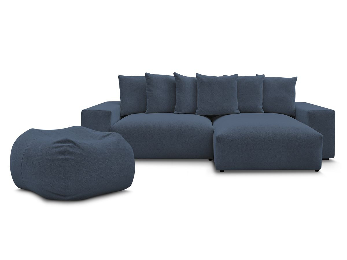 Bobochic Voltaire Ecksofa mit Pouf 310 × 174 cm Melange-Stoff Dunkelblau