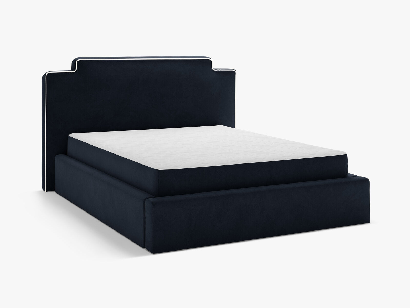 Micadoni Princess Samtbett mit Bettkasten und Kopfteil Samt Magic Velvet Elfenbein / Königsblau 140x200