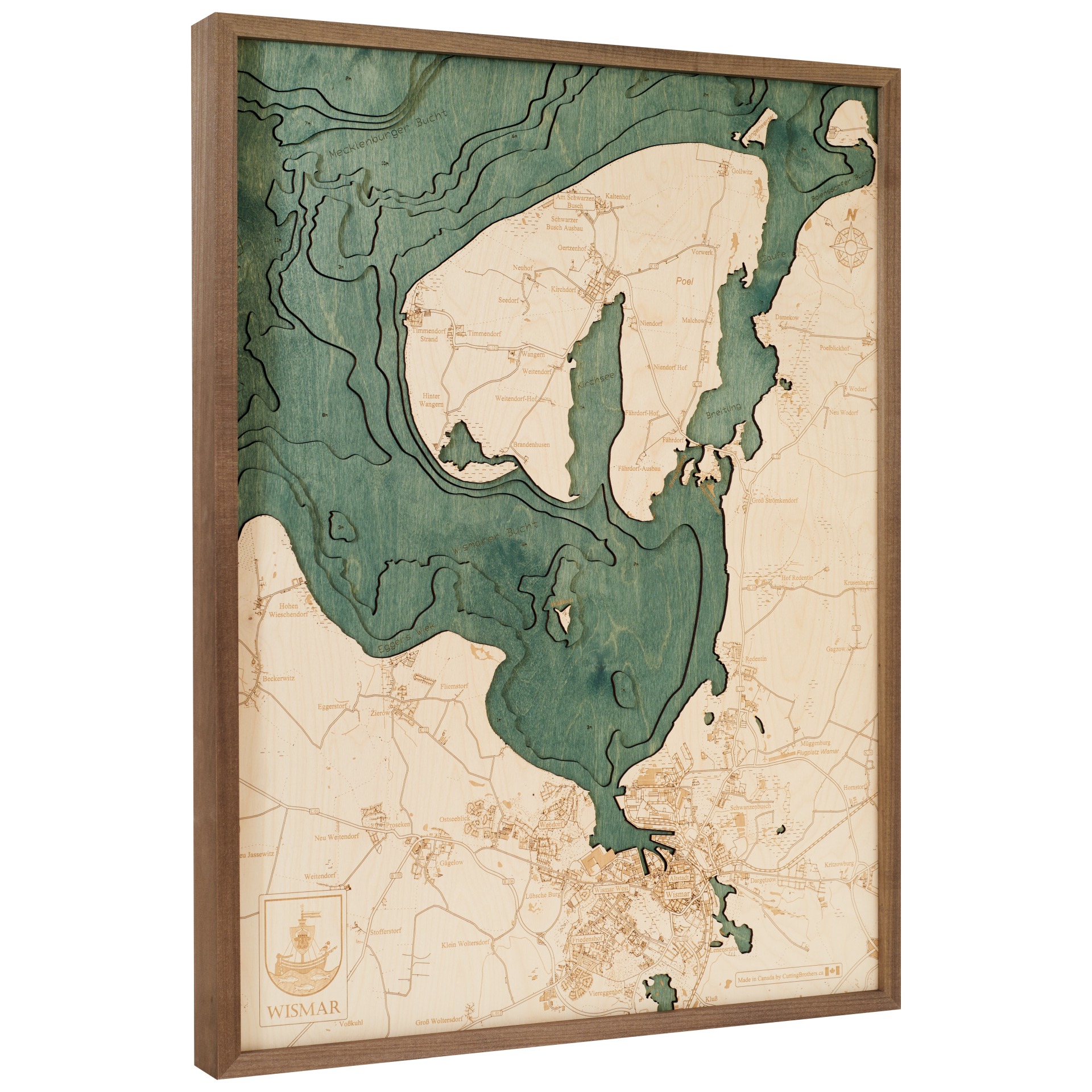 Cutting Brothers 3D Holz-Wandkarte Wismar Insel Poel 81x61 cm