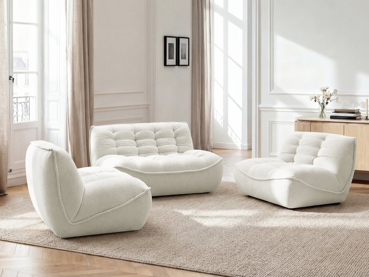 Bobochic Serena Sofa 4-Sitzer Melange-Stoff Weiß