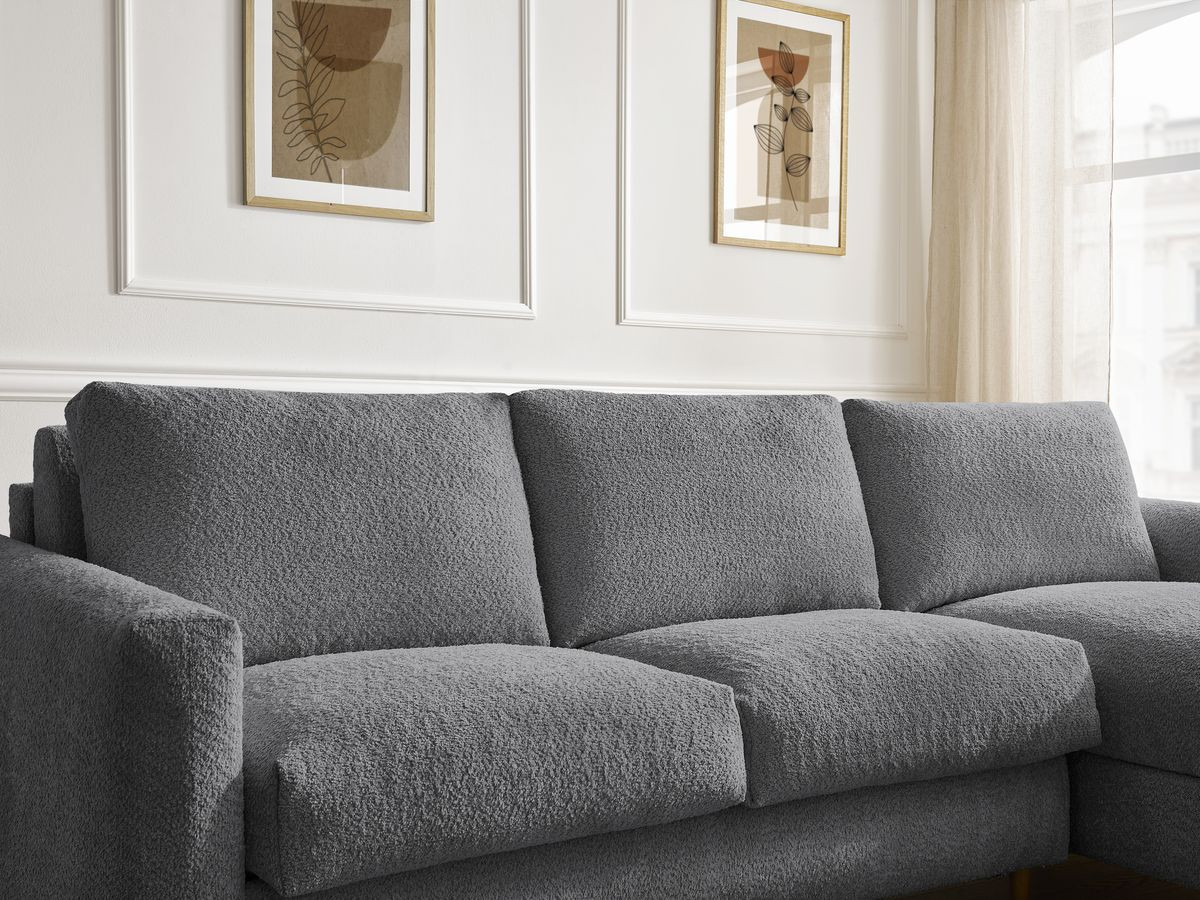 Bobochic Cocoone Ecksofa mit Schlaffunktion und Bettkasten Bouclé-Stoff Dunkelgrau, Liegefläche 140 × 200 cm