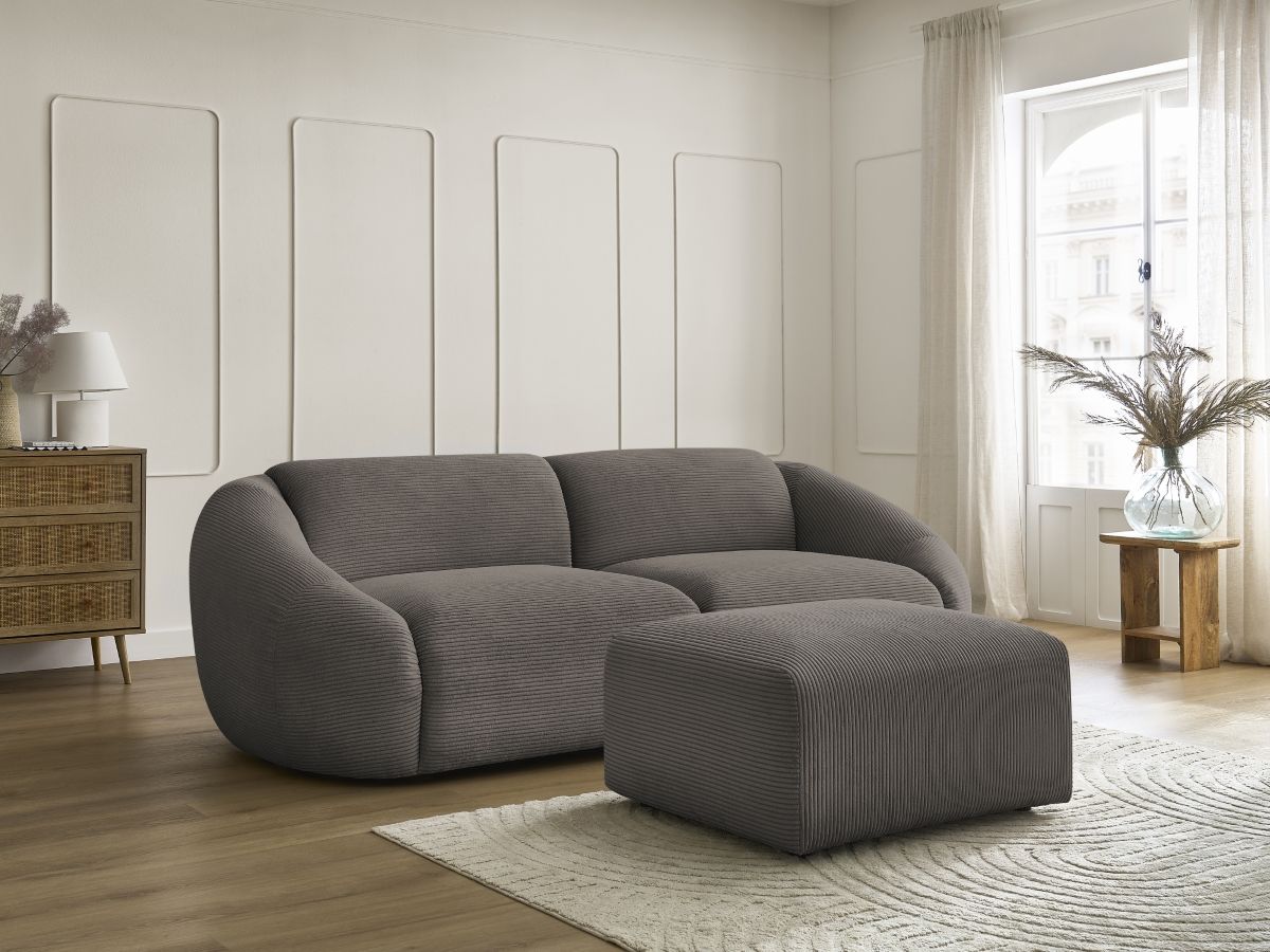 Bobochic Tina Sofa 4-Sitzer mit Pouf Cordsamt Taupe