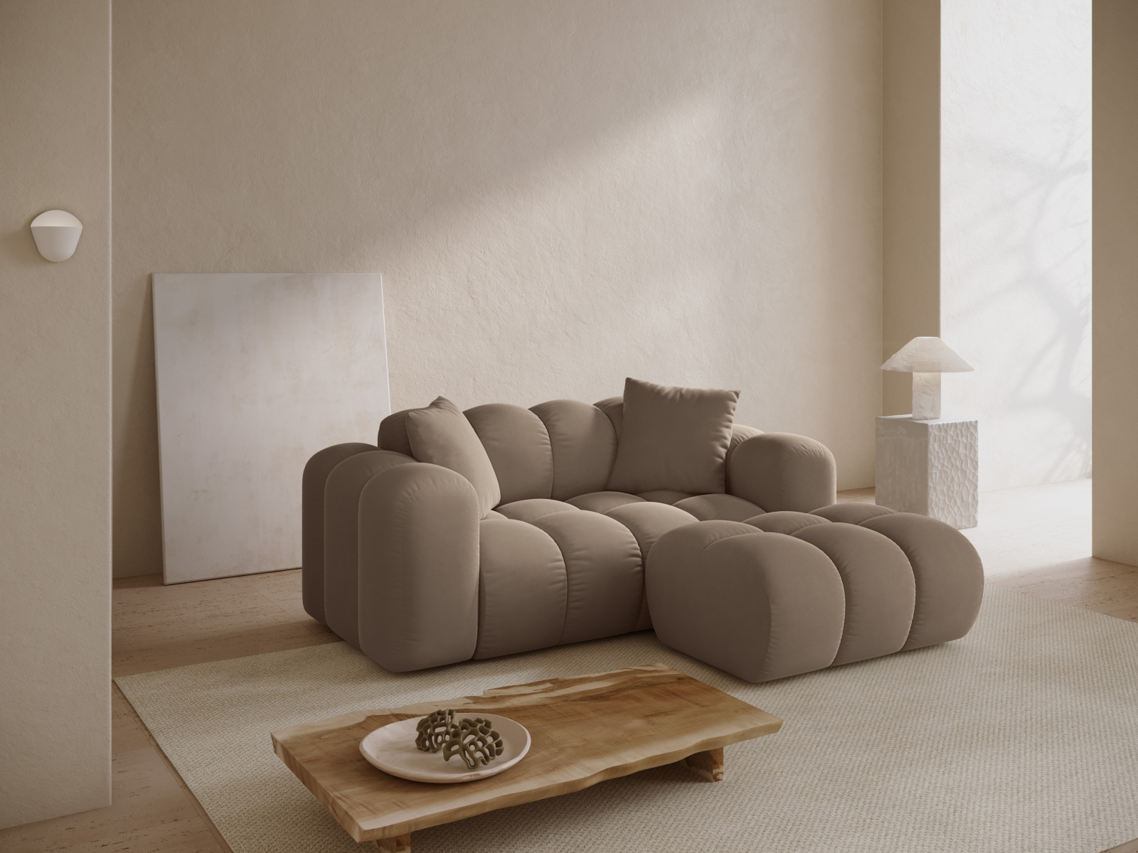 Cosmopolitan Design Ecksofa Treno 2-Sitzer Samt Bluvel Cappuccino Rechts