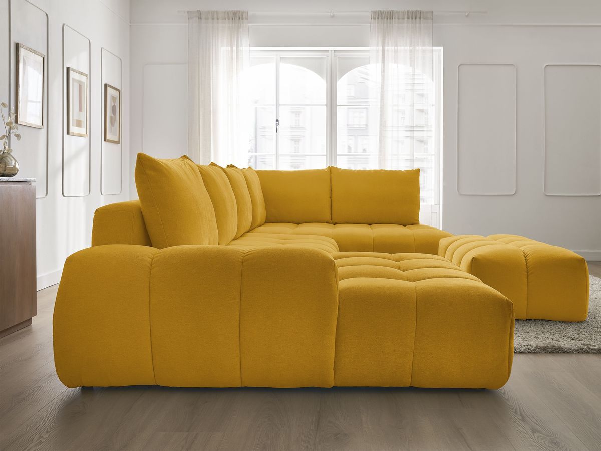 Bobochic Everest Wohnlandschaft mit Pouf, 6 Kissen Strukturstoff Gelb Ecke links