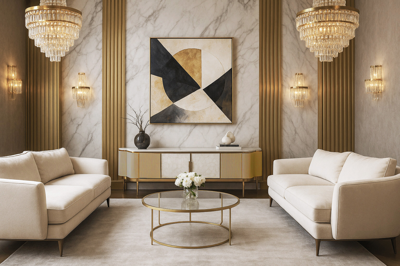 Livin Hill TV-Kommode Stilig 200 × 40 × 52 cm Champagnergold, Platte Weiß