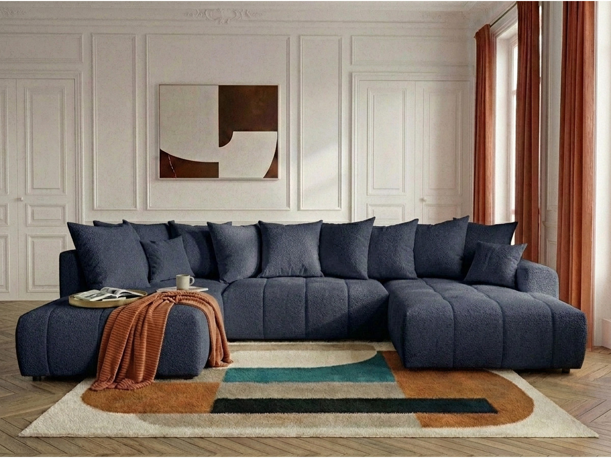 Bobochic Roxelane Wohnlandschaft Bouclé-Stoff Dunkelblau Ecke rechts
