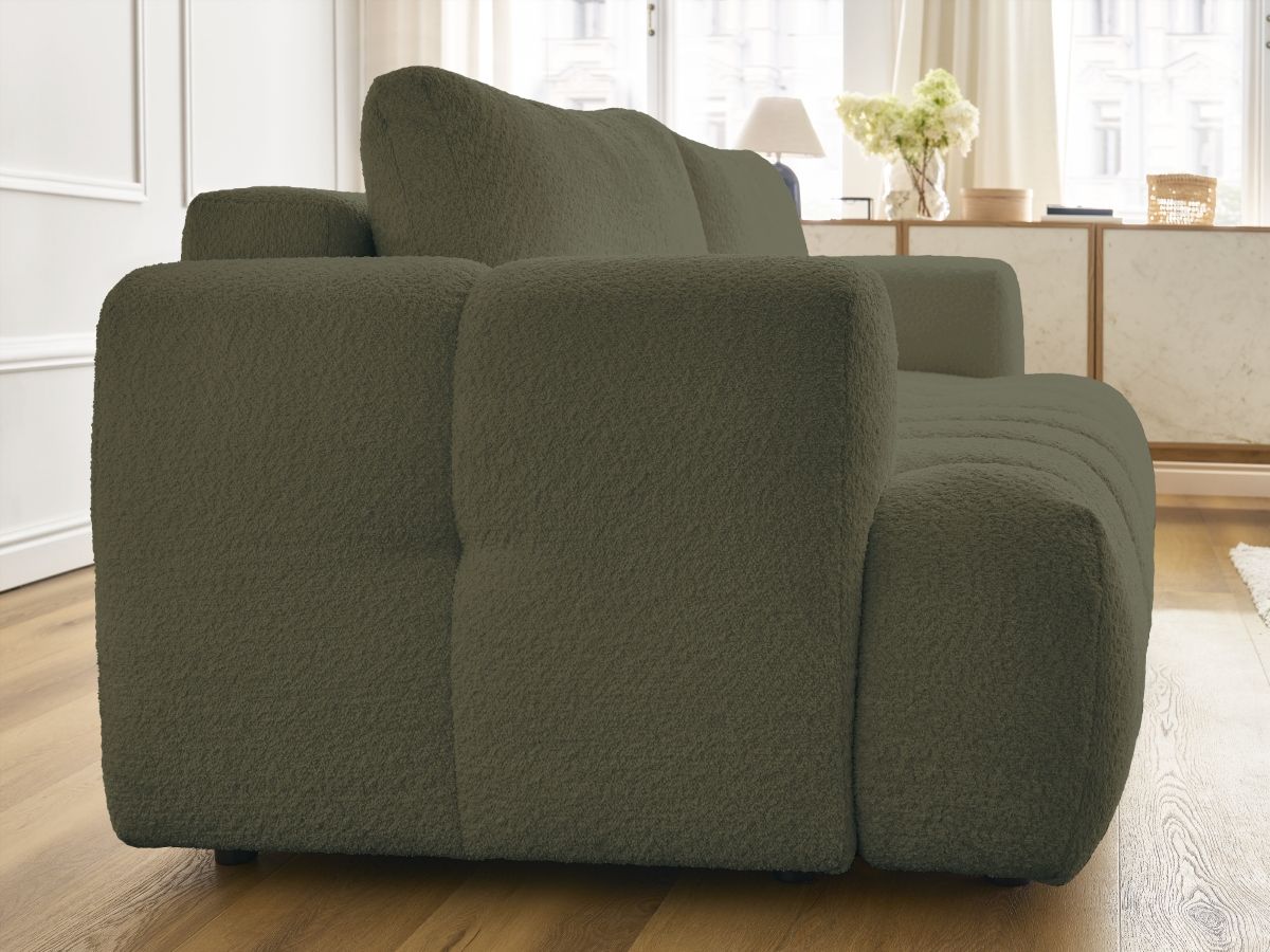 Bobochic Fuji Schlafsofa 3-Sitzer mit Bettkasten Bouclé-Stoff Grün
