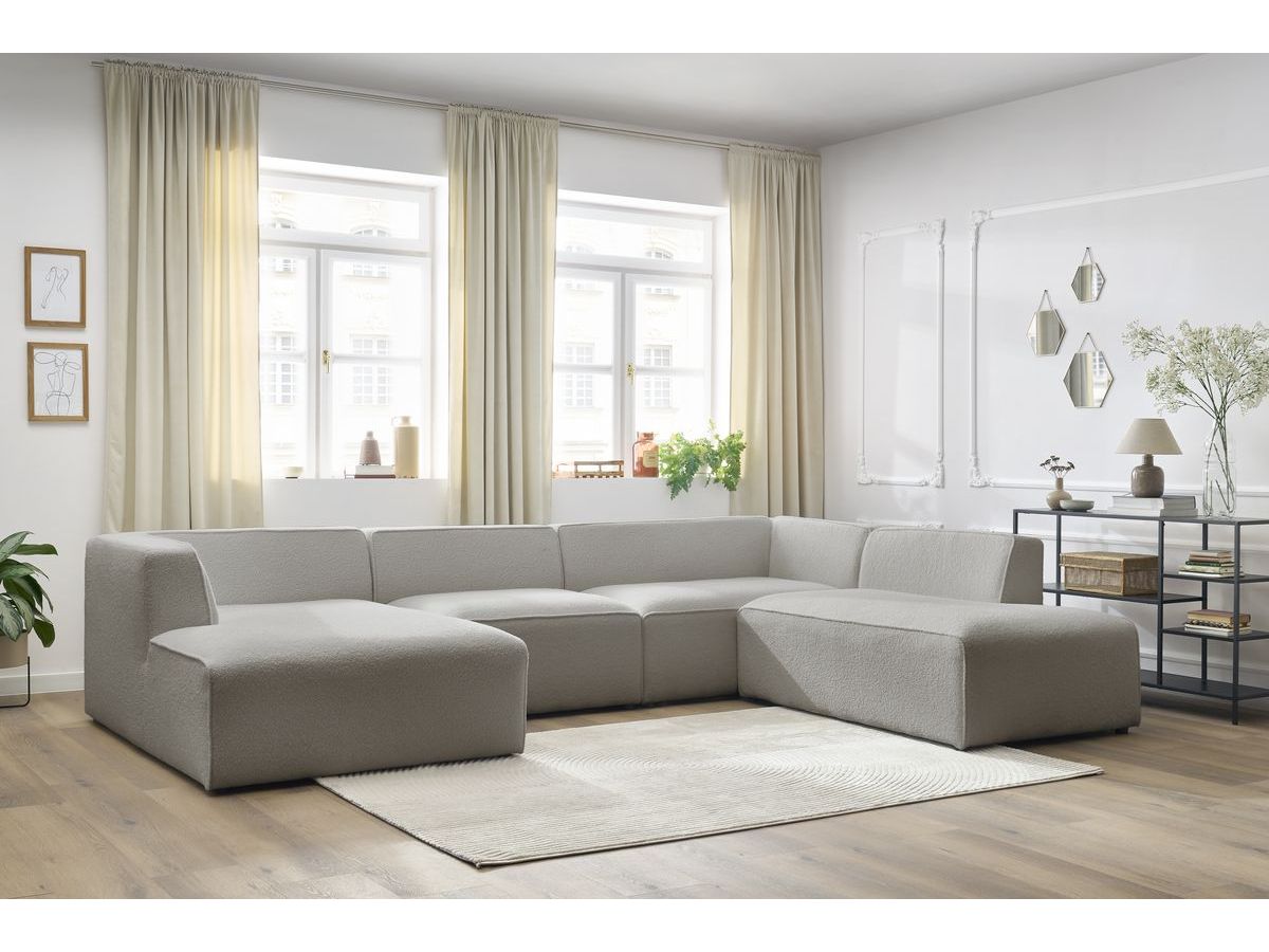Bobochic Megeve Wohnlandschaft Bouclé-Stoff Hellgrau Ecke links