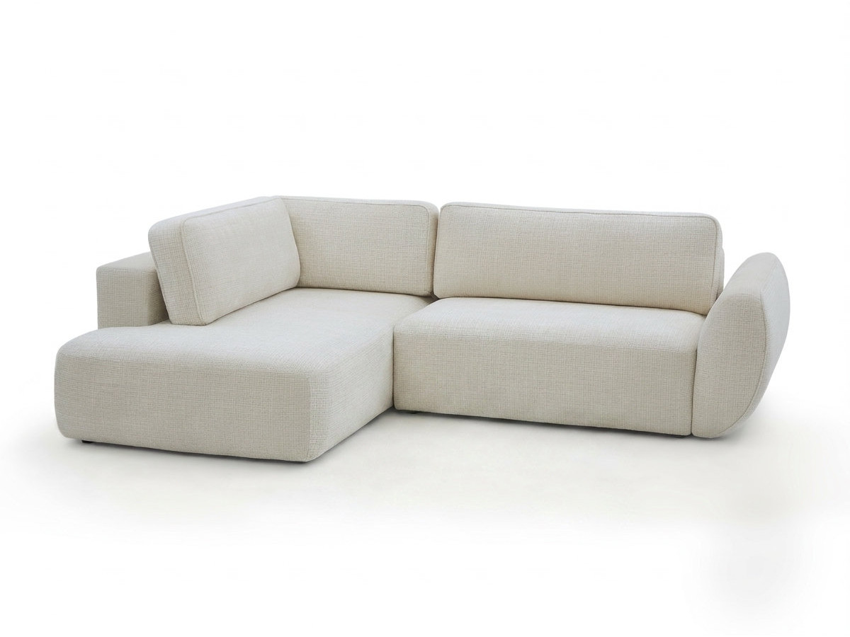 Bobochic Denise Ecksofa mit Schlaffunktion und Bettkasten 256 × 197 cm Strukturstoff Weiß Ecke links