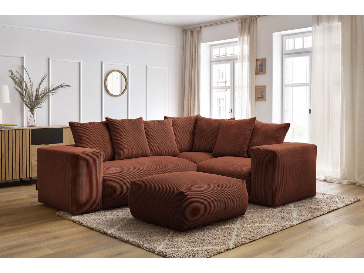 Bobochic Voltaire Ecksofa mit Pouf 268 × 214 cm Cordsamt Orange Ecke rechts