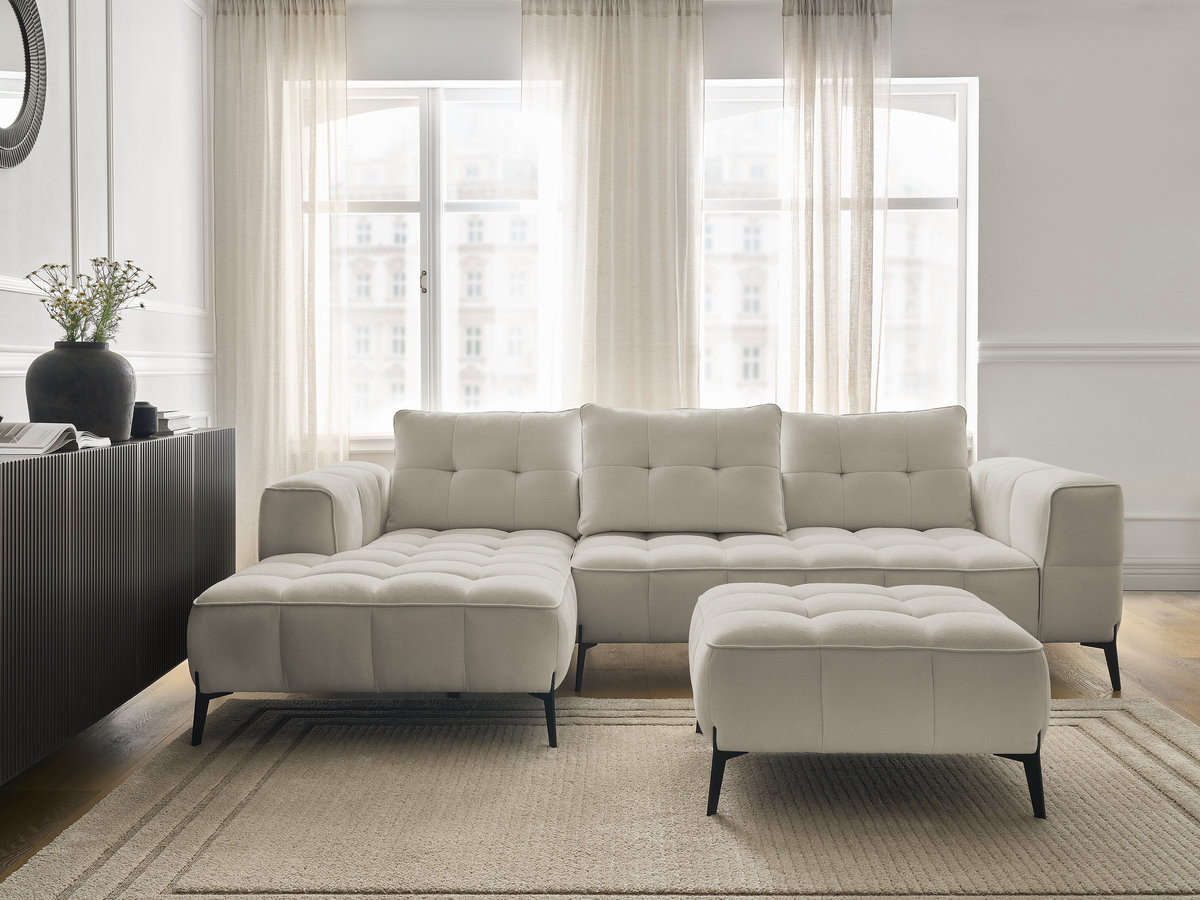 Bobochic Anis Ecksofa mit Pouf Strukturstoff Beige Ecke links