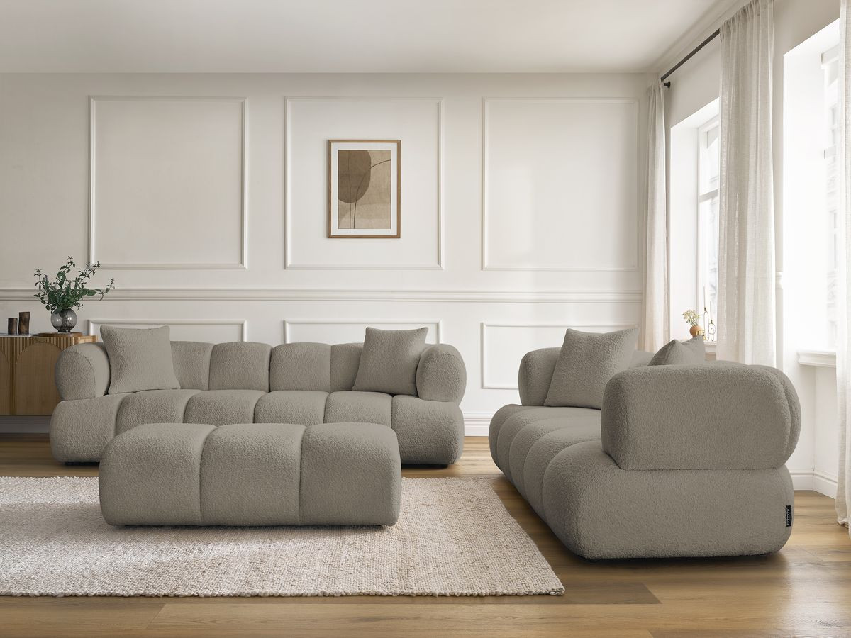 Bobochic Pamira Sofa 5-Sitzer mit Pouf Bouclé-Stoff Taupe